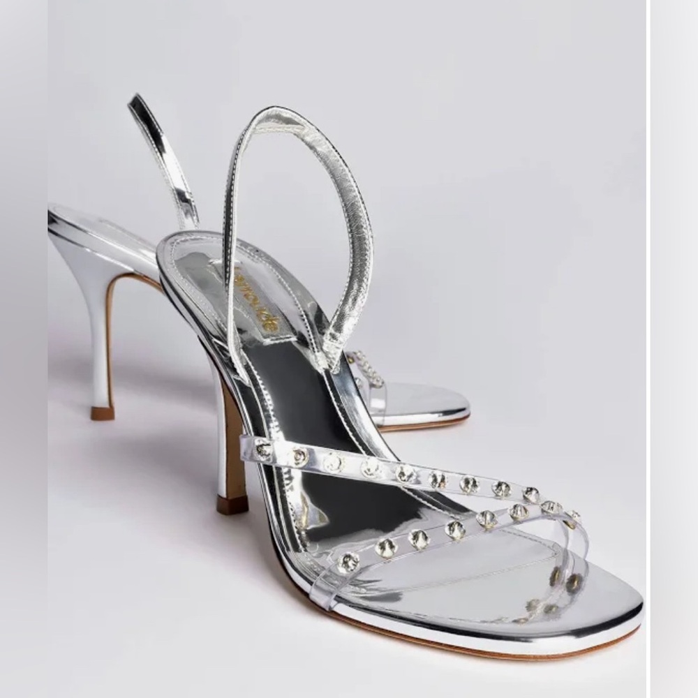 Larroude Annie Sandal in Silver Specchio with Swarovski® Crystals size 7.5.